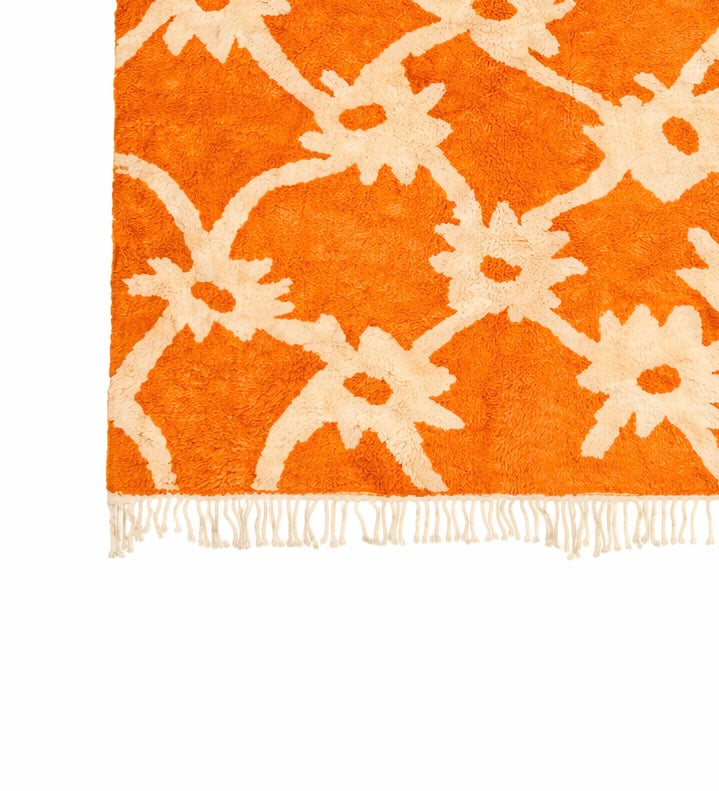 Tapis Orange marocain en laine – Tapis berbère fait main sur mesure