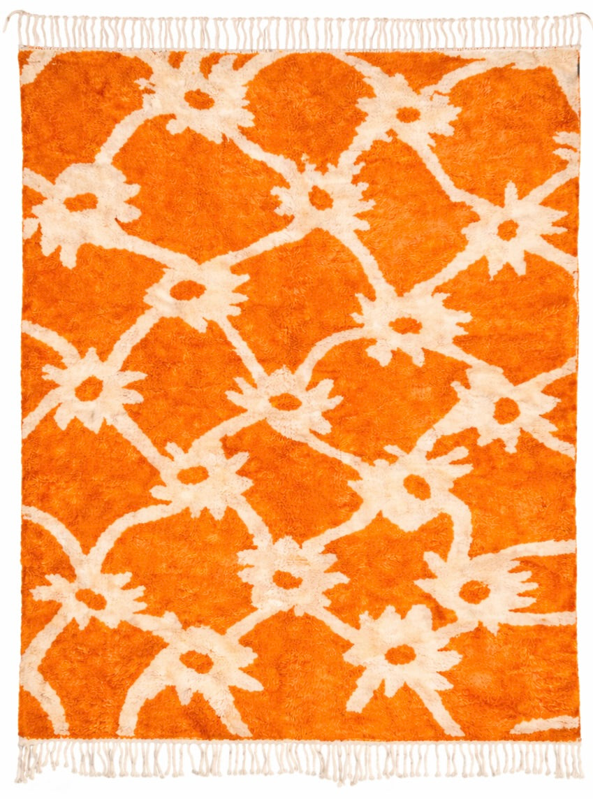 Tapis Orange marocain en laine – Tapis berbère fait main sur mesure