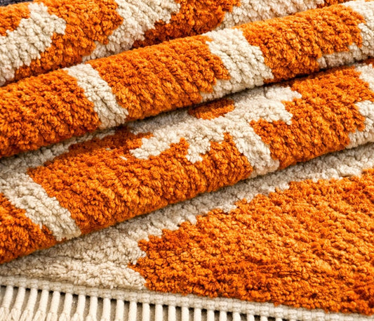 Tapis Orange marocain en laine – Tapis berbère fait main sur mesure